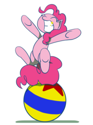 Size: 1280x1707 | Tagged: safe, artist:flutterluv, pinkie pie, earth pony, pony, g4, ball, female, grin, happy, pixar, simple background, smiling, solo, tail stand, transparent background