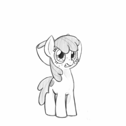 Size: 1200x1200 | Tagged: safe, artist:trickydick, apple bloom, g4, cutie mark, female, monochrome, sketch, smiling, solo, the cmc's cutie marks