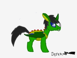 Size: 640x480 | Tagged: safe, artist:derek the metagamer, oc, oc only, oc:emerald rook, changedling, changeling, dragon, art academy, changeling oc, digital art, dragoning, green, solo