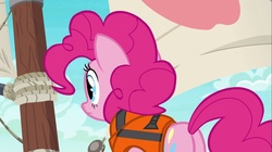 Size: 1100x618 | Tagged: safe, screencap, pinkie pie, earth pony, pony, g4, ppov, butt, female, lifejacket, mare, plot, solo