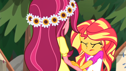 Size: 1920x1080 | Tagged: safe, screencap, gloriosa daisy, sunset shimmer, equestria girls, g4, my little pony equestria girls: legend of everfree, not what it looks like, out of context