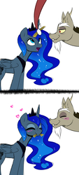 Size: 1900x4200 | Tagged: safe, artist:elementalokami, discord, princess luna, g4, blushing, eating, hay, heart, herbivore, horses doing horse things, male, ship:lunacord, shipping, straight