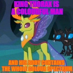 Size: 500x500 | Tagged: safe, edit, edited screencap, screencap, thorax, changedling, changeling, g4, to where and back again, caption, changeling king, king thorax, meme, song reference, they might be giants