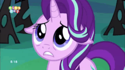 Size: 480x270 | Tagged: safe, screencap, starlight glimmer, thorax, g4, season 6, to where and back again, animated, disguise, disguised changeling, fake starlight glimmer, female, floppy ears, gif, glowing eyes, solo