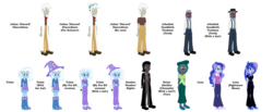 Size: 7800x3200 | Tagged: safe, artist:gatesmccloud, discord, king sombra, lord tirek, nightmare moon, princess luna, queen chrysalis, trixie, vice principal luna, equestria girls, g4, absurd resolution, amish, equestria girls-ified, headcanon, sheet, simple background, transparent background, vector