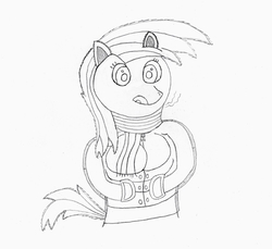 Size: 2400x2200 | Tagged: safe, artist:game-beatx14, derpy hooves, anthro, g4, breasts, clothes, cold, female, hand in pocket, high res, monochrome, pencil drawing, scarf, solo, sweater, traditional art