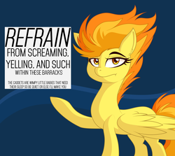 Size: 1280x1141 | Tagged: safe, artist:php92, spitfire, ask spitfire the wonderbolt, g4, female, quiet, sign, solo, stare, stern