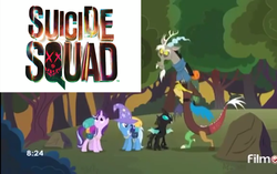 Size: 1721x1080 | Tagged: safe, edit, edited screencap, screencap, discord, starlight glimmer, thorax, trixie, pony, unicorn, g4, to where and back again, female, mare, reformed four, suicide squad