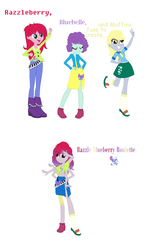 Size: 899x1474 | Tagged: safe, artist:the-75th-hunger-game, blueberry pie, derpy hooves, raspberry fluff, oc, oc:razzle blueberry roulette, human, equestria girls, g4, alternate name, clothes, female, fusion, fusion:blueberry pie, fusion:derpy hooves, fusion:raspberry fluff, gradient hair, heterochromia, jacket, mismatched shoes, multiple arms, pants, peace sign, shirt, simple background, six arms, skirt, the muffins, white background