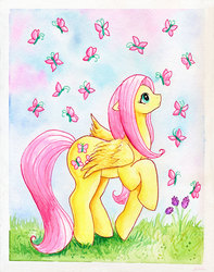 Size: 800x1014 | Tagged: safe, artist:kaikaku, fluttershy, butterfly, g4, female, solo