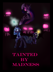 Size: 1200x1650 | Tagged: safe, artist:moonylover12, princess luna, twilight sparkle, alicorn, pony, g4, corrupted, corrupted twilight sparkle, cover, dark, evil twilight, sombra eyes, twilight sparkle (alicorn)