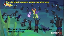 Size: 1600x900 | Tagged: safe, edit, edited screencap, screencap, starlight glimmer, thorax, changedling, changeling, g4, my little pony: friendship is magic, to where and back again, butt, caption, changeling guard, female, king thorax, mare, plot