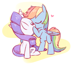 Size: 738x671 | Tagged: safe, artist:raridashdoodles, rainbow dash, rarity, pegasus, pony, unicorn, g4, eyes closed, female, heart, kissing, lesbian, ship:raridash, shipping