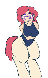 Size: 623x1014 | Tagged: safe, artist:/d/non, oc, oc only, oc:candy, satyr, blushing, clothes, glasses, one-piece swimsuit, parent:twist, solo, swimsuit
