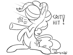 Size: 1600x1200 | Tagged: safe, artist:dsp2003, part of a set, pinkie pie, earth pony, pony, fanfic:why am i pinkie pie, g4, ball, black and white, critical hit, female, grayscale, monochrome, pain star, solo