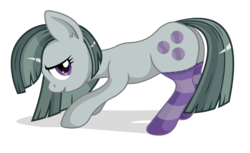 Size: 1309x800 | Tagged: safe, artist:negasun, marble pie, earth pony, pony, g4, bedroom eyes, clothes, female, mare, simple background, socks, solo, striped socks, transparent background