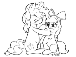 Size: 1600x1200 | Tagged: safe, artist:dsp2003, part of a set, pinkie pie, oc, oc:cinnamon swirl, earth pony, pony, fanfic:why am i pinkie pie, g4, black and white, cute, female, filly, frown, grayscale, monochrome, open mouth