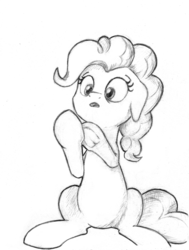 Size: 2329x3073 | Tagged: safe, artist:lalieri, part of a set, pinkie pie, earth pony, pony, fanfic:why am i pinkie pie, g4, black and white, female, grayscale, high res, monochrome, open mouth, solo, traditional art, underhoof