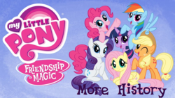 Size: 1000x562 | Tagged: safe, applejack, fluttershy, pinkie pie, rainbow dash, rarity, twilight sparkle, g4, cute, logo, looking at you, mane six, mane six opening poses, my little pony logo, pony history, prone, rearing, sitting, spread wings, wings