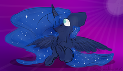 Size: 1900x1100 | Tagged: safe, artist:danielle-mj, princess luna, g4, female, filly, sitting, solo, spread wings, woona, younger