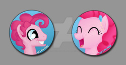 Size: 1024x530 | Tagged: safe, artist:brittanysdesigns, pinkie pie, g4, bubble berry, bust, button, portrait, rule 63, watermark