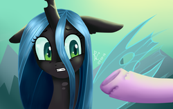 Size: 1024x647 | Tagged: safe, artist:kimtita, queen chrysalis, starlight glimmer, changeling, changeling queen, g4, to where and back again, female, former queen chrysalis, gritted teeth, misleading thumbnail, scene interpretation, underhoof, unshorn fetlocks