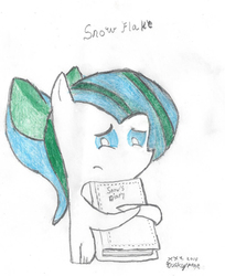 Size: 1012x1238 | Tagged: safe, artist:duskypone, oc, oc only, oc:snowflake, book, colored sketch, cute, hug, pointy ponies, solo