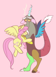 Size: 1050x1427 | Tagged: safe, artist:waackery, discord, fluttershy, g4, blushing, heart, male, ship:discoshy, shipping, simple background, straight