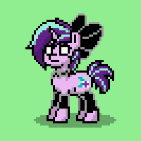 Size: 200x200 | Tagged: safe, starlight glimmer, pony, pony town, g4, alternate hairstyle, bow, clothes, eyeshadow, female, glowing eyes, goth, hair bow, jewelry, leggings, makeup, necklace, pixel art, solo