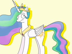 Size: 875x658 | Tagged: safe, artist:earthlyflyer581, princess celestia, alicorn, pony, g4, crown, derp, female, jewelry, majestic as fuck, regalia, silly, silly pony, solo