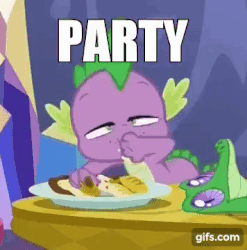 Size: 356x360 | Tagged: safe, screencap, gummy, spike, g4, ppov, animated, cookie, food, gif, nom, party hard, stoner spike
