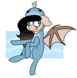 Size: 2646x2676 | Tagged: safe, artist:willow-dreemurr, oc, oc only, bat pony, pony, whale, bat pony oc, clothes, costume, derp, high res, kigurumi, silly, silly pony, solo, tongue out
