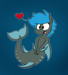 Size: 750x835 | Tagged: safe, artist:whatsapokemon, oc, oc only, oc:jade shine, fish, mermaid, anthro, chibi, cute, heart, solo