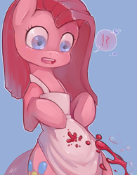 Size: 2069x2650 | Tagged: safe, artist:misukitty, pinkie pie, g4, blood, exclamation point, female, food, high res, interrobang, jam, pinkamena diane pie, question mark, solo