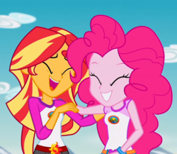 Size: 831x720 | Tagged: safe, screencap, pinkie pie, sunset shimmer, equestria girls, g4, my little pony equestria girls: legend of everfree, embrace the magic, laughing