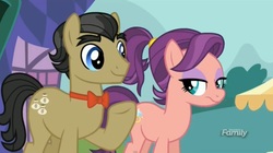 Size: 1657x931 | Tagged: safe, screencap, filthy rich, spoiled rich, earth pony, pony, g4, where the apple lies, bowtie, discovery family logo, dollar sign, male, ship:spoilthy, spoiled milk, stallion