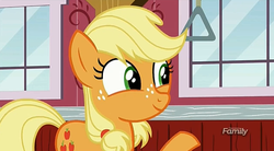 Size: 1273x705 | Tagged: safe, screencap, applejack, earth pony, pony, g4, my little pony: friendship is magic, where the apple lies, discovery family logo, female, solo, teenage applejack