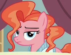 Size: 632x494 | Tagged: safe, screencap, peachy plume, earth pony, pony, g4, where the apple lies, female, looking at you, mare, receptionist, solo, unamused