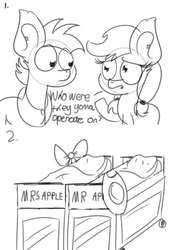 Size: 1348x2000 | Tagged: safe, artist:pastelhorses, applejack, big macintosh, earth pony, pony, g4, where the apple lies, applejack's parents, bad end, comic, dialogue, female, grayscale, implied death, male, mare, monochrome, simple background, stallion, teenage applejack, teenage big macintosh, white background