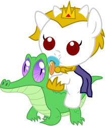 Size: 786x937 | Tagged: safe, artist:red4567, gummy, pony, g4, asgore dreemurr, baby, baby goat, baby pony, crossover, cute, pacifier, ponies riding gators, ponified, riding, undertale