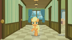 Size: 1275x705 | Tagged: safe, screencap, applejack, earth pony, pony, g4, my little pony: friendship is magic, where the apple lies, discovery family logo, female, solo, teenage applejack