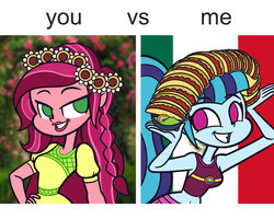 Size: 2500x2000 | Tagged: safe, artist:khuzang, gloriosa daisy, sonata dusk, equestria girls, g4, my little pony equestria girls: legend of everfree, my little pony equestria girls: rainbow rocks, duo, food, high res, mexican flag, sonataco, taco, that girl sure loves tacos, that siren sure does love tacos