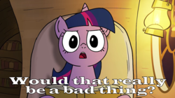 Size: 900x503 | Tagged: safe, artist:fimflamfilosophy, twilight sparkle, fanfic:the star in yellow, rainbow dash presents, g4, book, dialogue, female, image macro, lantern, library, meme, open mouth, reaction image, solo, window