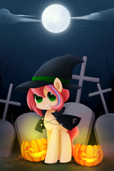 Size: 600x900 | Tagged: safe, artist:exceru-karina, oc, oc only, oc:sweet skies, graveyard, moon, night, solo, witch
