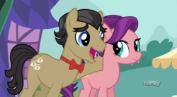 Size: 840x462 | Tagged: safe, screencap, filthy rich, spoiled rich, earth pony, pony, g4, where the apple lies, discovery family logo, dollar sign, ship:spoilthy, spoiled milk
