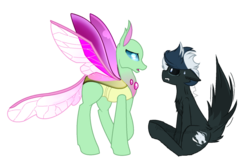 Size: 1024x675 | Tagged: safe, artist:shadowpaw1007, oc, oc only, oc:fenrir, oc:jewel jade blossom, changedling, changeling, pony, g4, to where and back again, base used, changedling oc, changeling oc, duo, nervous