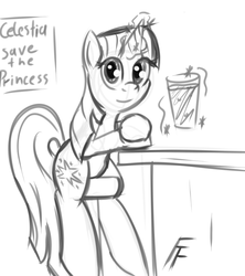 Size: 800x900 | Tagged: safe, artist:frecklesfanatic, twilight sparkle, g4, alcohol, bar, barstool, beer, counter, female, god save the queen, looking at you, pint, solo
