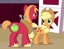 Size: 494x381 | Tagged: safe, screencap, applejack, big macintosh, earth pony, pony, g4, where the apple lies, animated, gif, looking at each other, loop, male, nodding, stallion