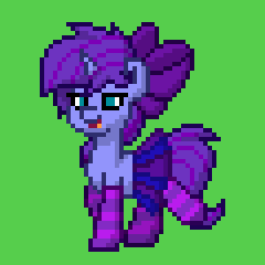 Size: 240x240 | Tagged: safe, artist:seafooddinner, derpibooru exclusive, oc, oc only, oc:seafood dinner, pony, pony town, animated, bow, clothes, cute, gif, hair bow, ocbetes, open mouth, pixel art, pleated skirt, skirt, socks, solo, striped socks, trotting, trotting in place