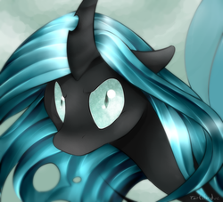 Size: 800x727 | Tagged: safe, artist:okaces, queen chrysalis, changeling, changeling queen, g4, to where and back again, female, scene interpretation, solo